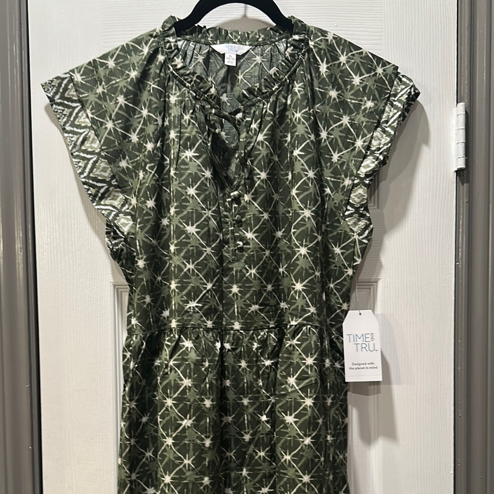 Time and Tru Mini Flutter Dress in Sea Turtle Green Sz XL (16-18) NEW, NWT